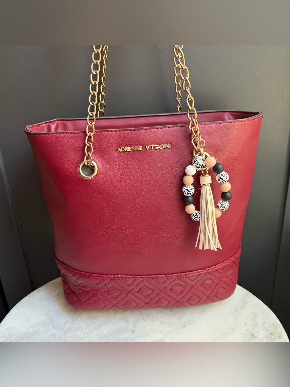 Etienne Aigner Cara Quilted
Leather Tote Bag Burgundy Gold